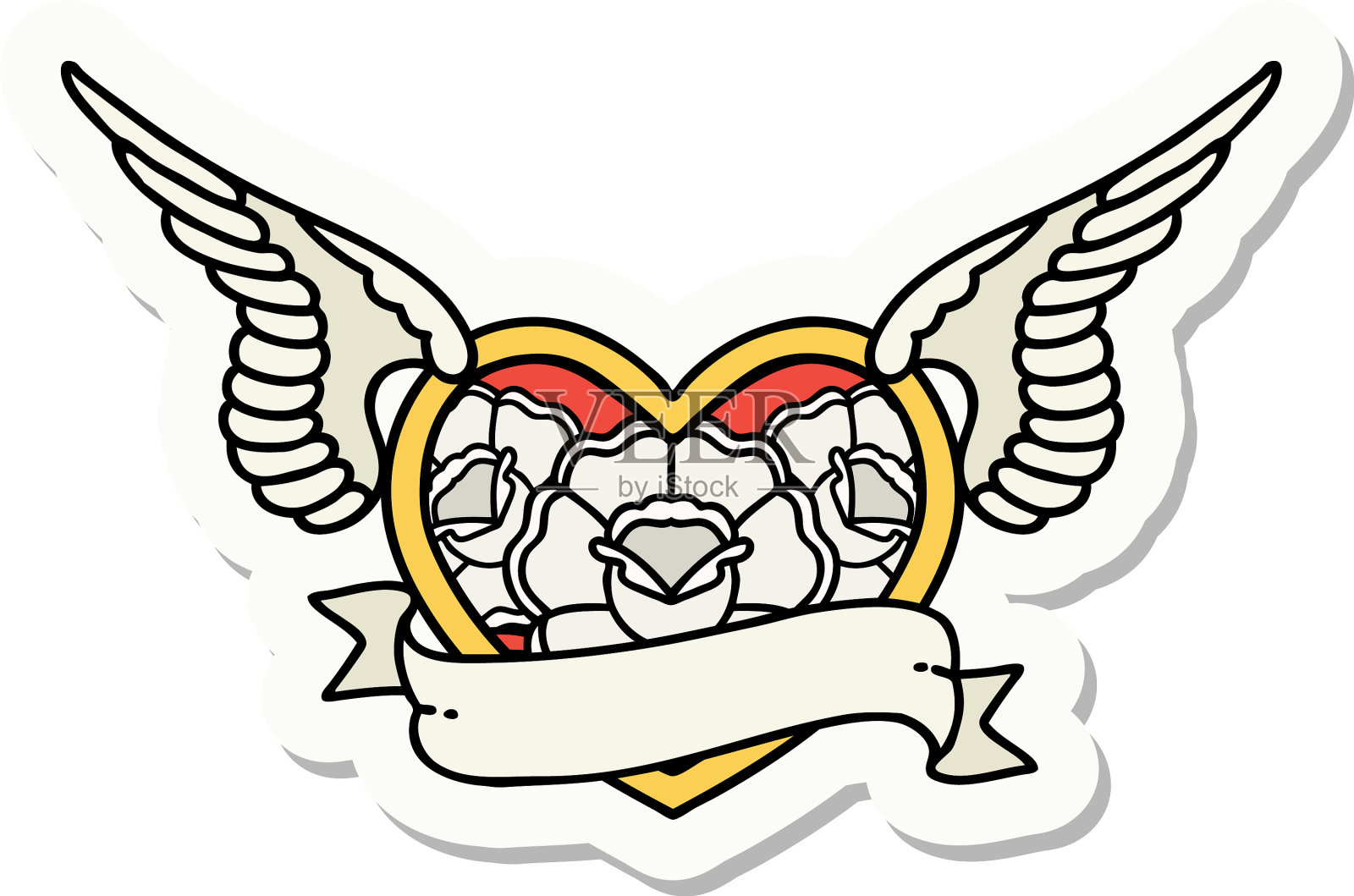 纹身风格贴纸一个飞翔的心设计元素图片