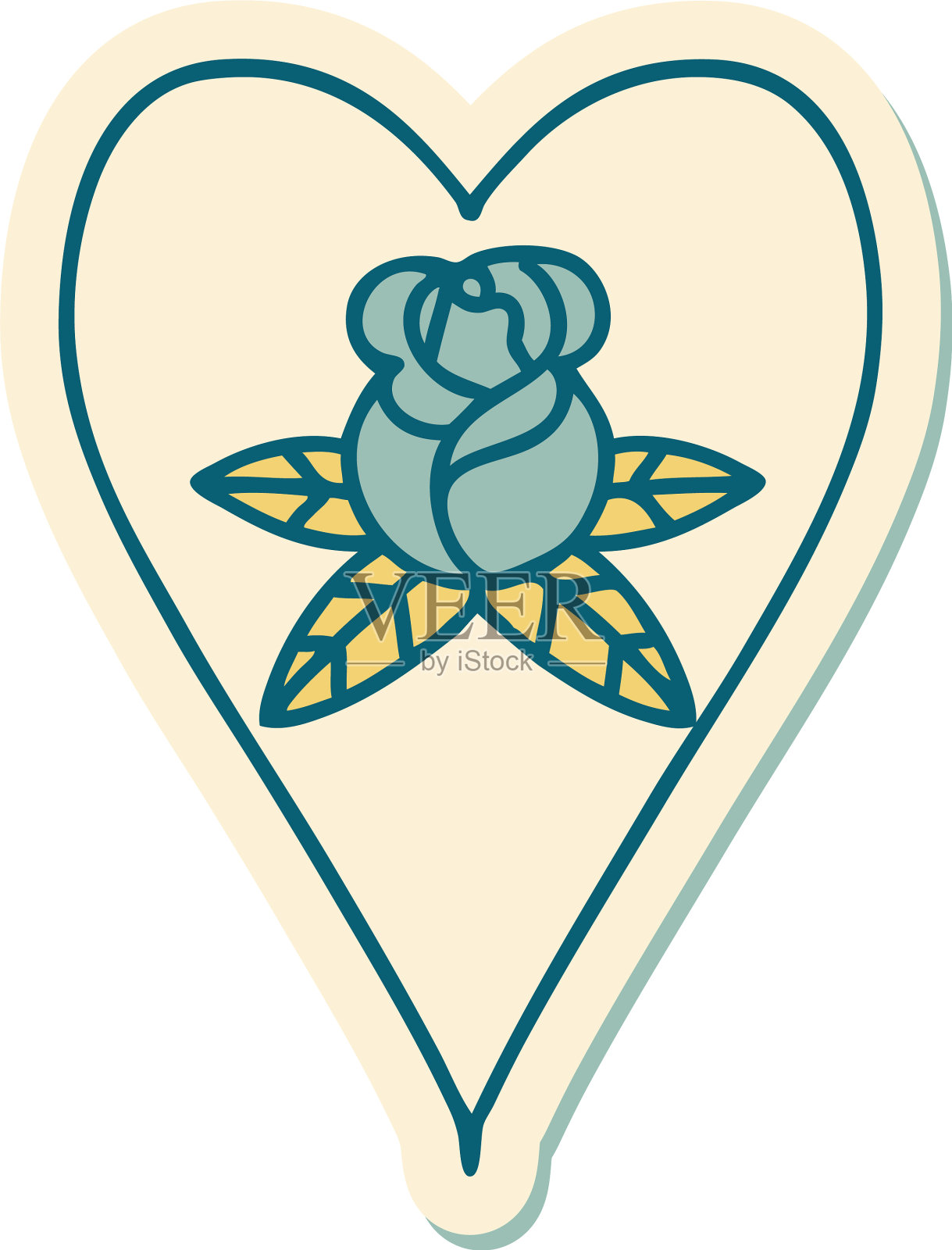 纹身风格贴纸心和花设计元素图片