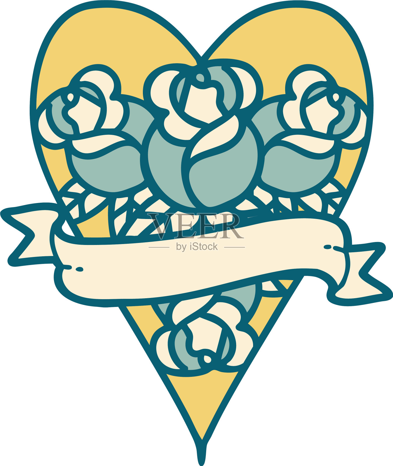 纹身风格的图标一个心和旗帜设计元素图片