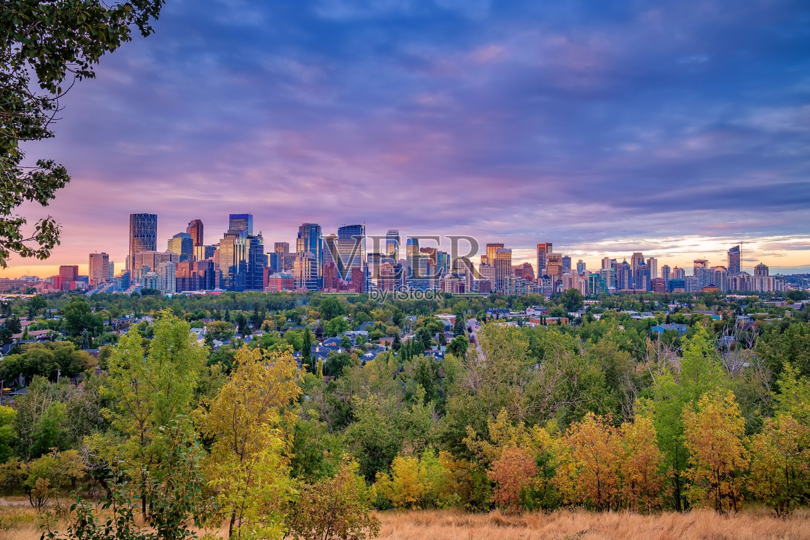 生动的日出云在市中心卡尔加里河谷照片摄影图片