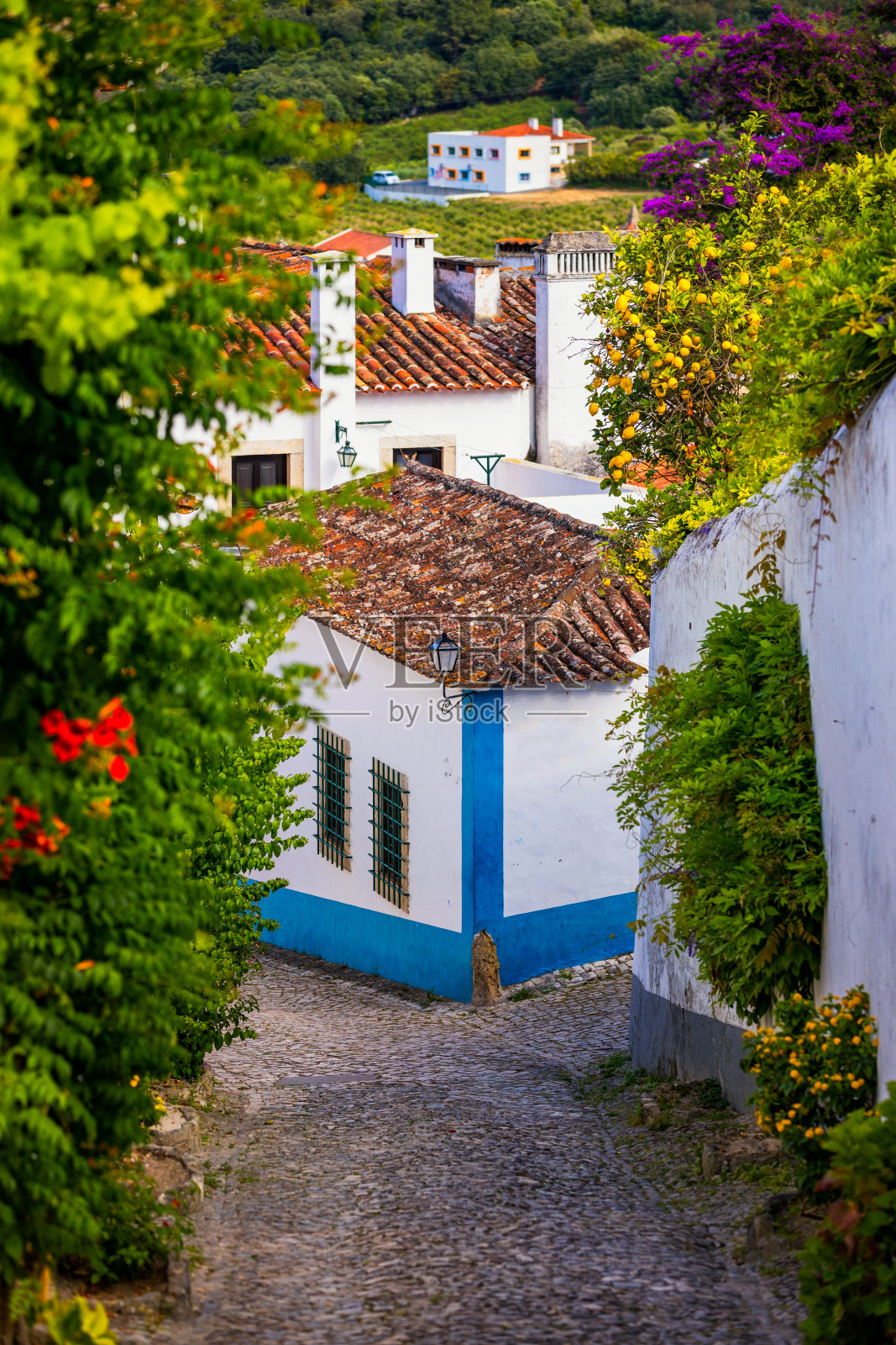 欧比多斯，葡萄牙有中世纪要塞的石墙城市，葡萄牙里斯本附近的历史古城欧比多斯。葡萄牙奥比多斯中世纪小镇的美丽景色。照片摄影图片