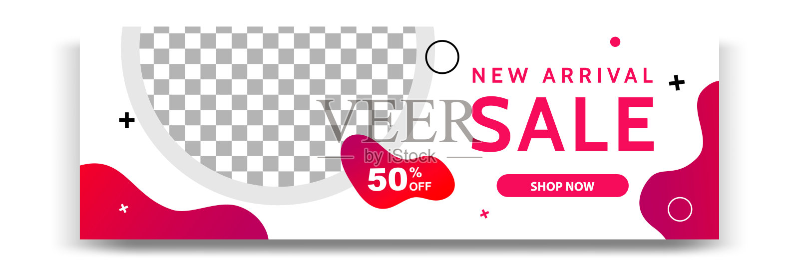 水平网页横幅销售折扣促销与流体波设计元素插画图片素材