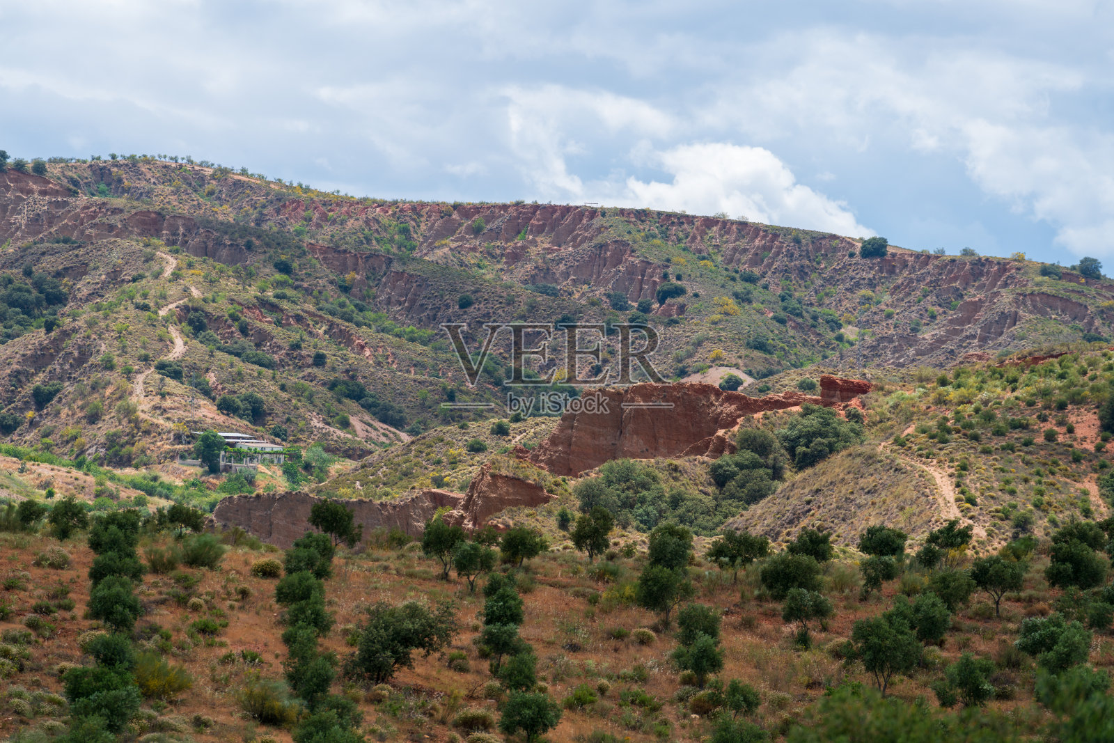 西班牙南部多山的植被景观照片摄影图片