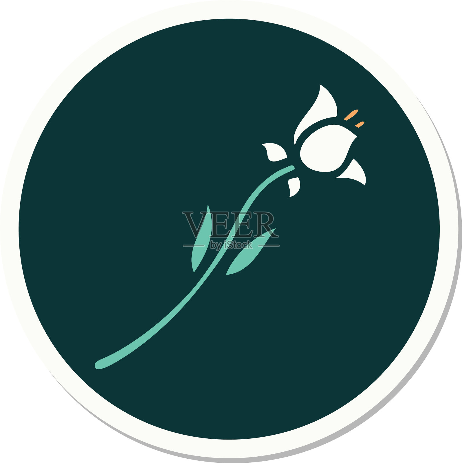 纹身风格贴纸一朵百合设计元素图片