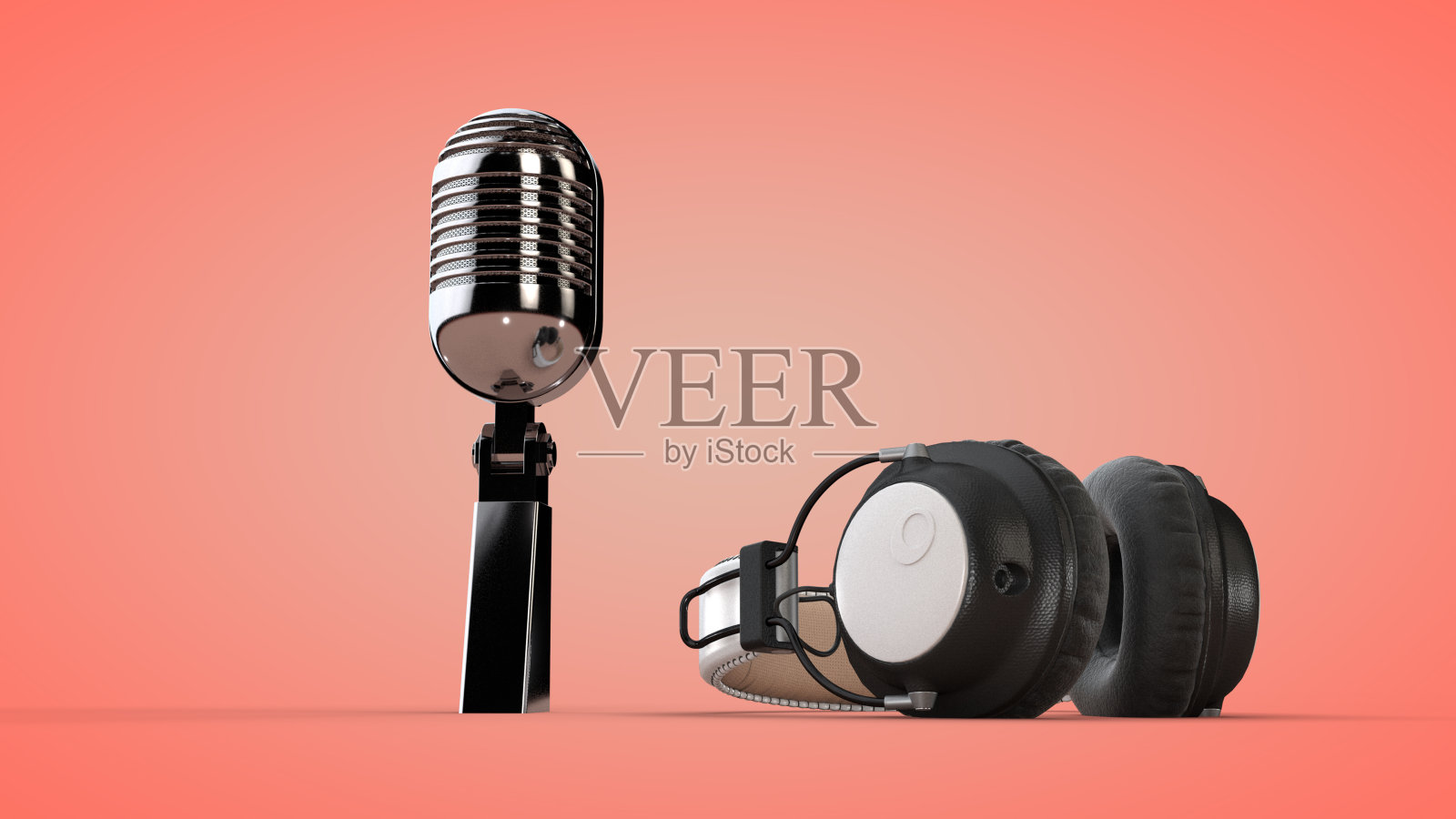 录音室音频耳机和麦克风。三维渲染照片摄影图片