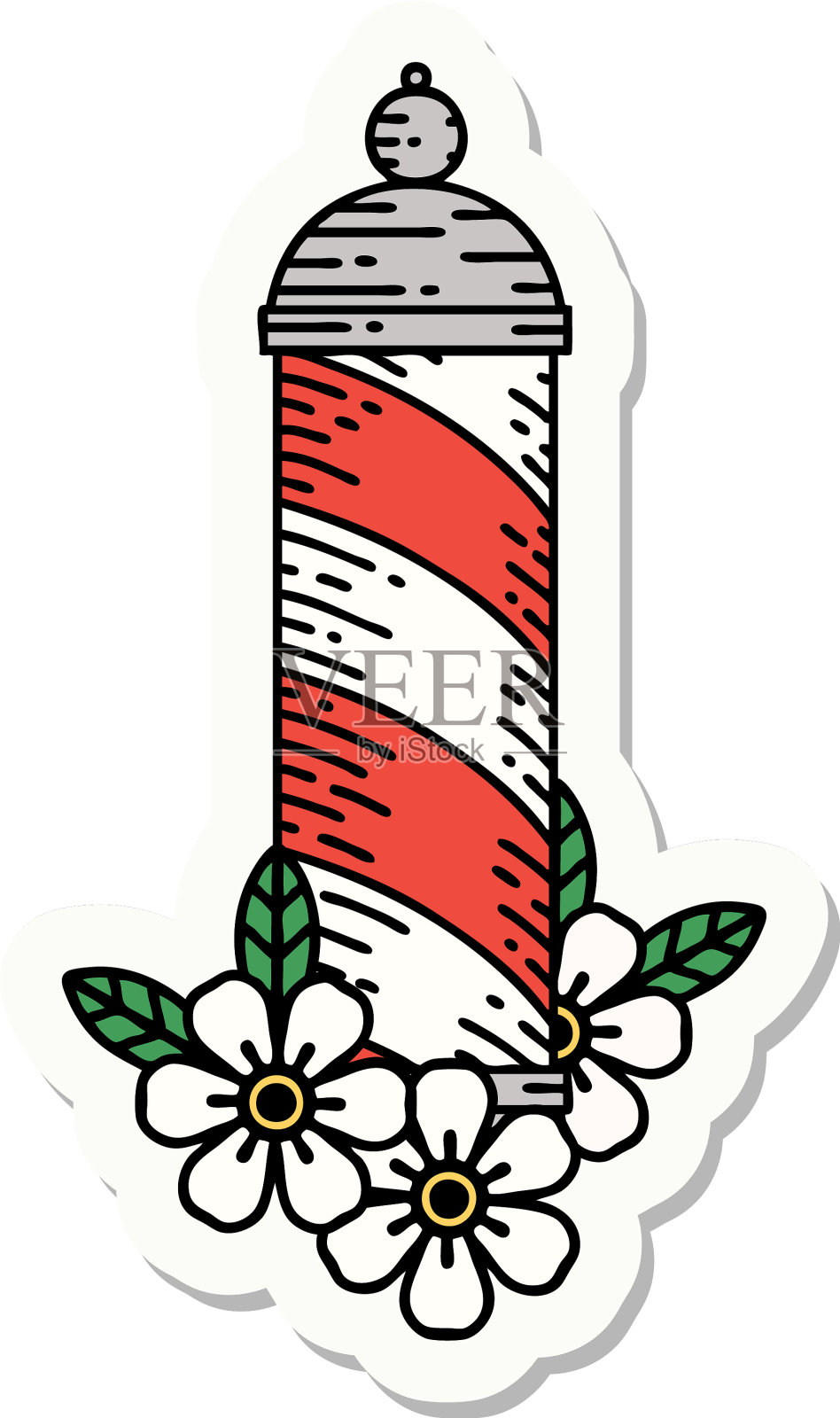 纹身风格贴纸的理发师杆设计元素图片