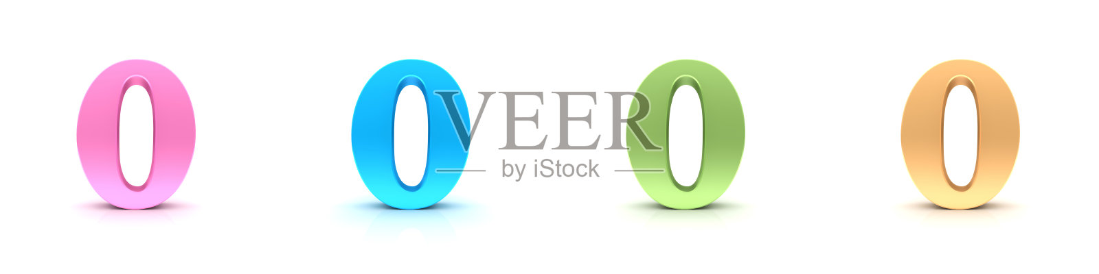 0 0数字符号数字数字数字字符集玫瑰蓝色绿色橙色粉彩在白色背景上的3d渲染照片摄影图片