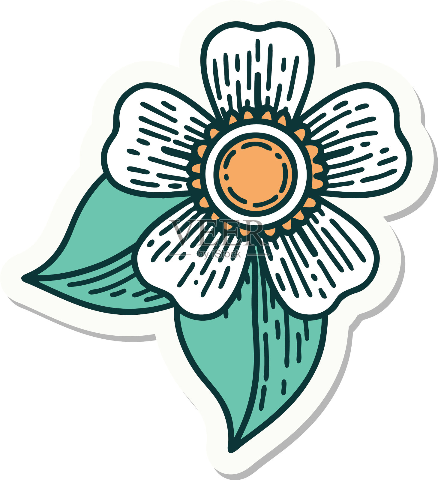 纹身风格贴纸一朵花设计元素图片