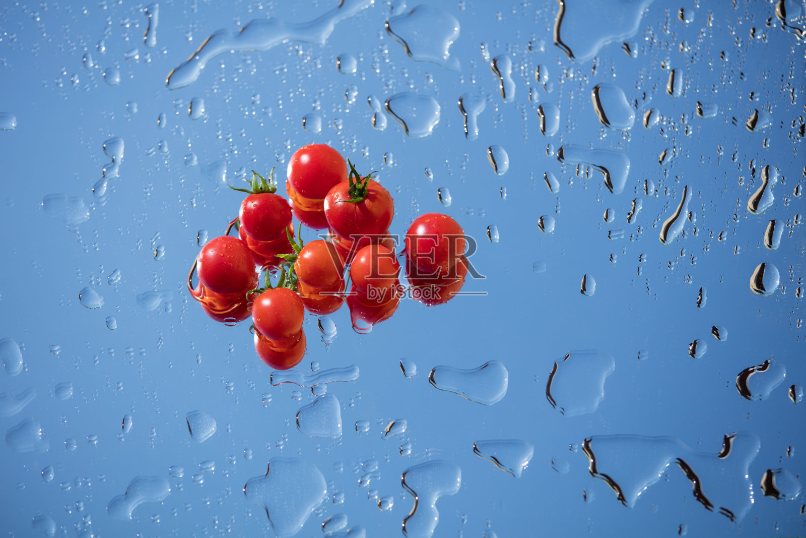 将圣女果平放在水中照片摄影图片