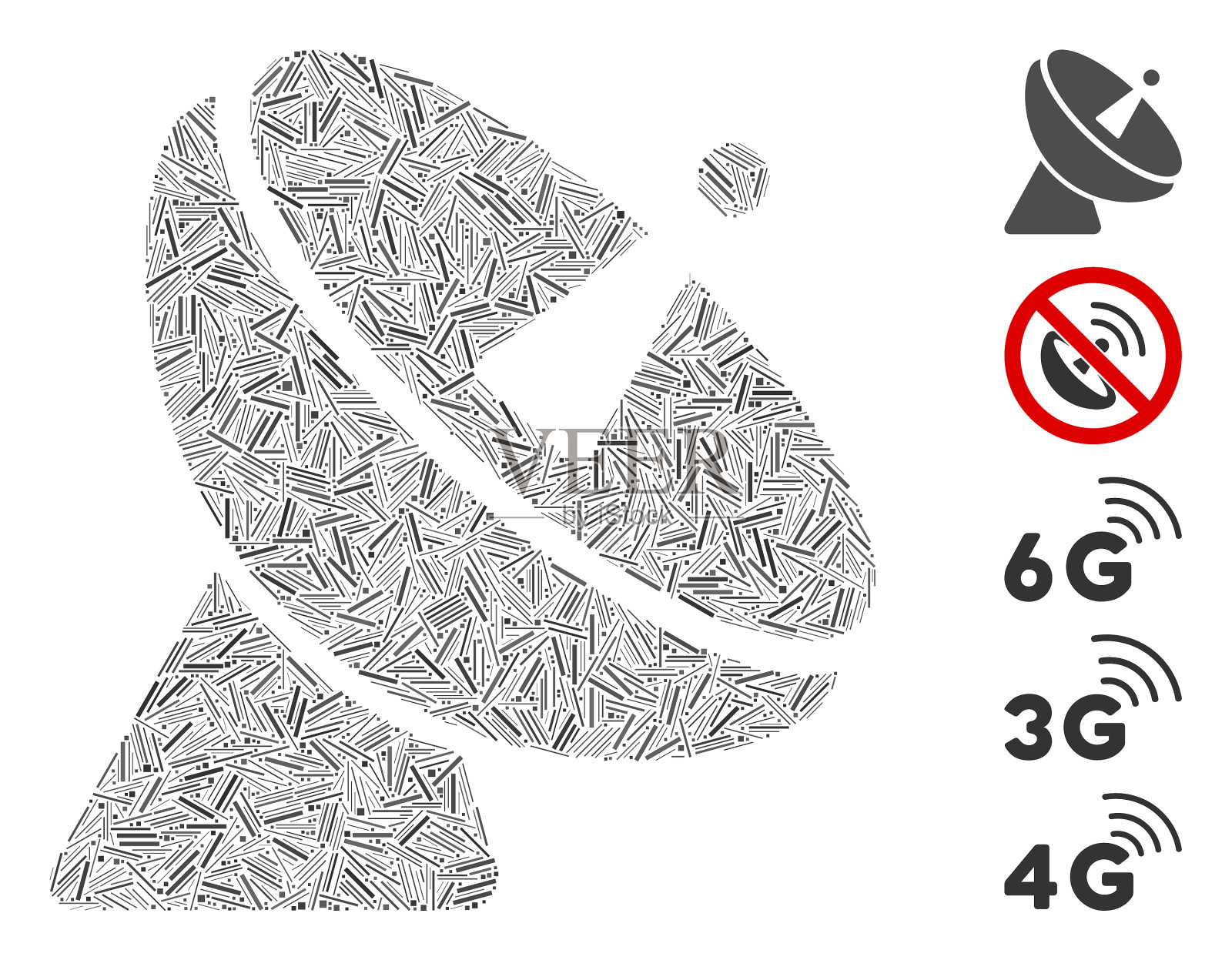 线性射电望远镜图标拼贴插画图片素材