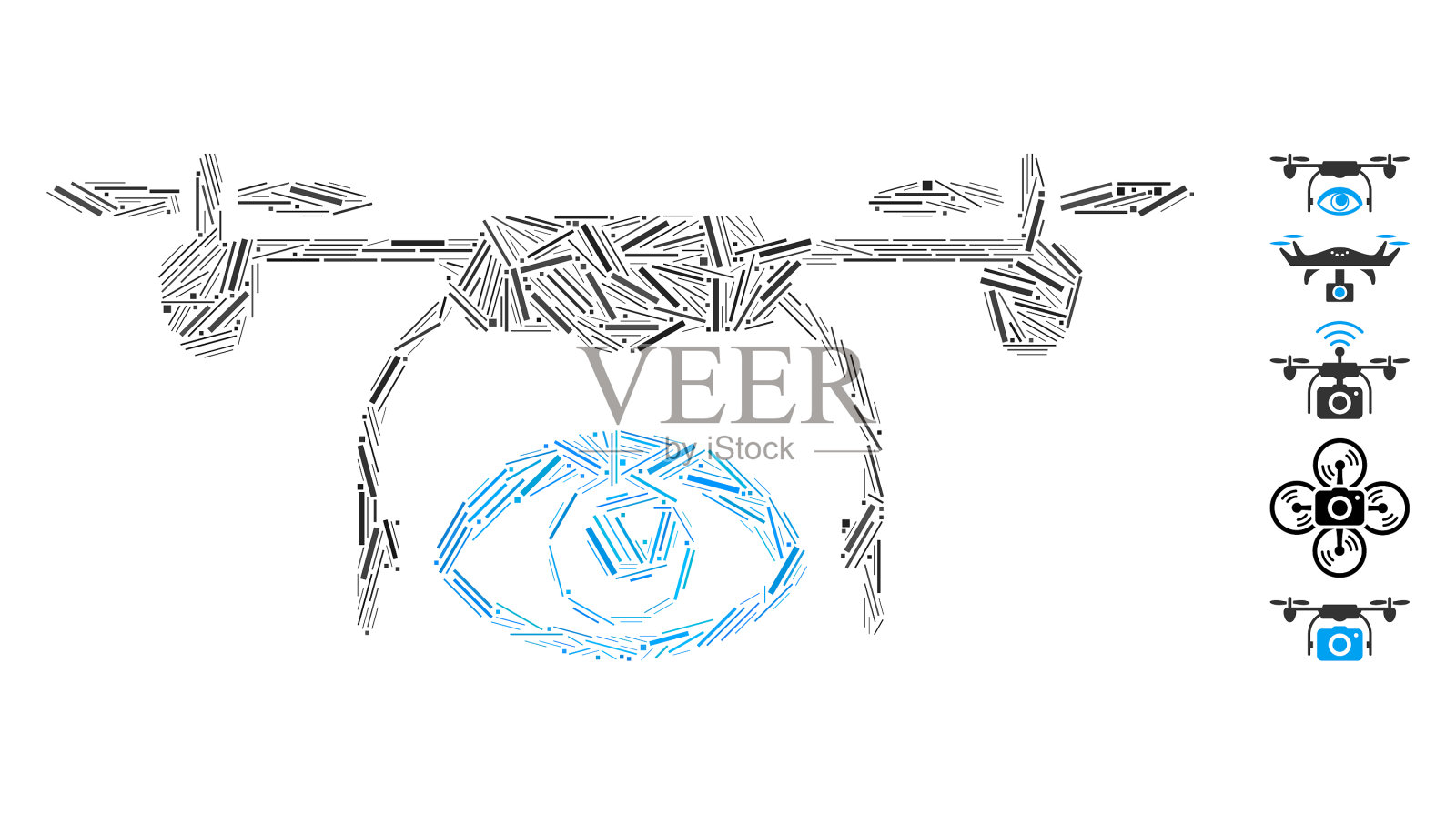 线眼间谍无人机图标马赛克插画图片素材