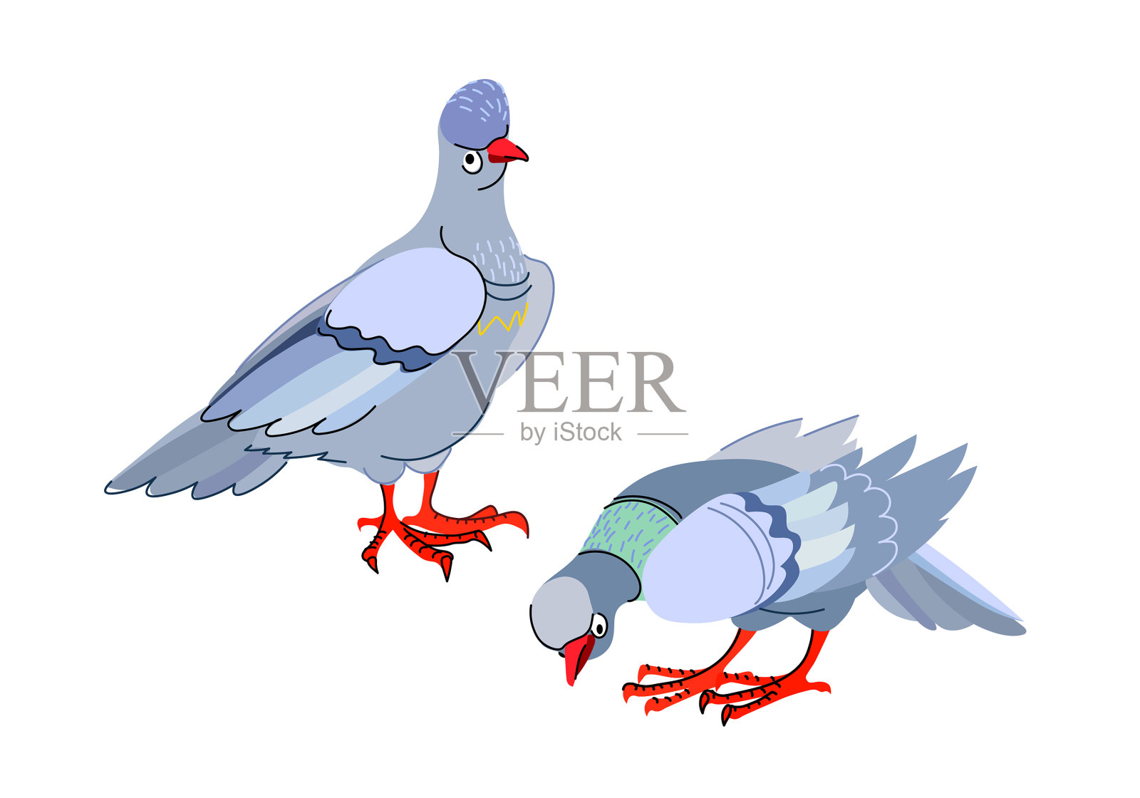 一对蓝色的都市鸽子滑稽的人物设计元素图片