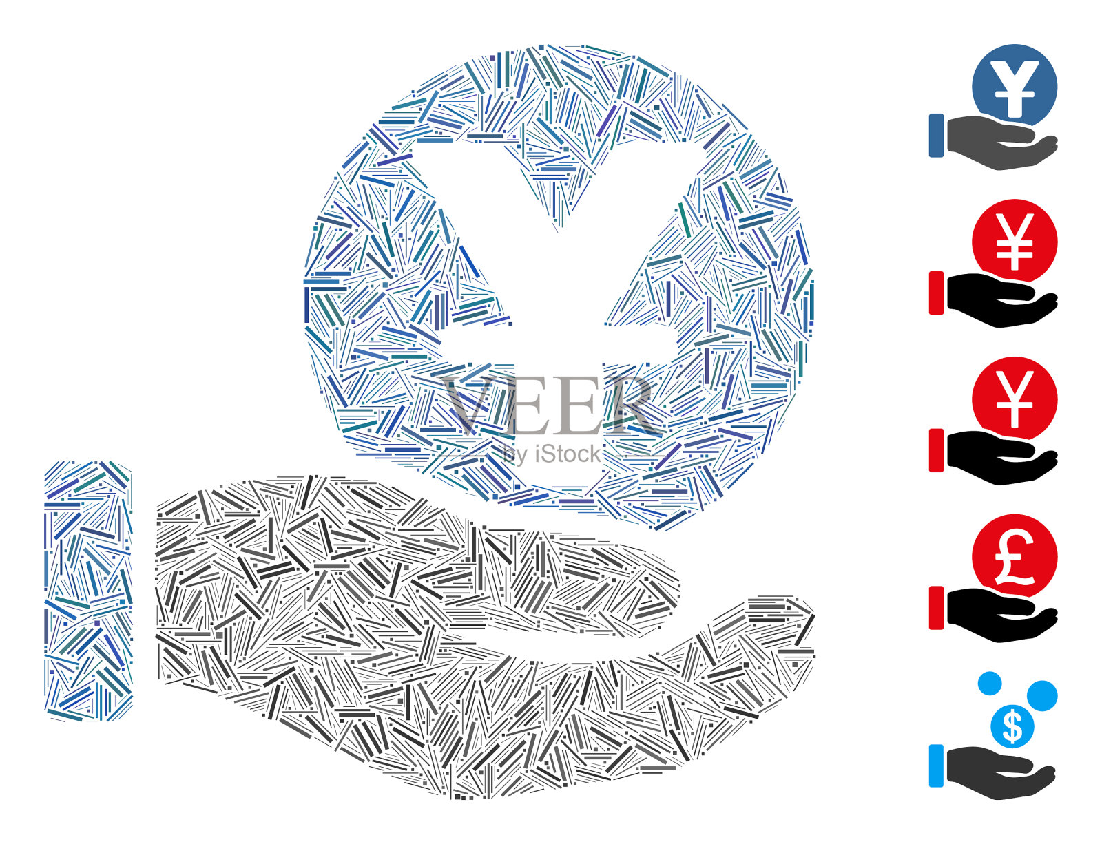 孵化元硬币支付手图标拼贴插画图片素材