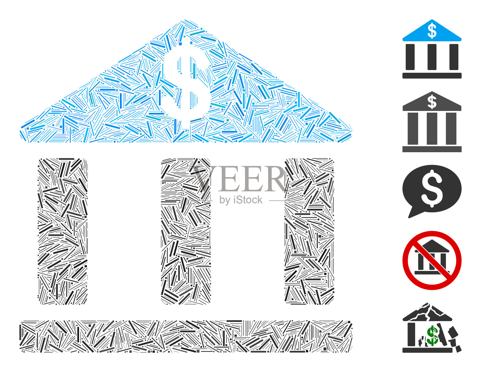 线银行大楼图标拼贴插画图片素材