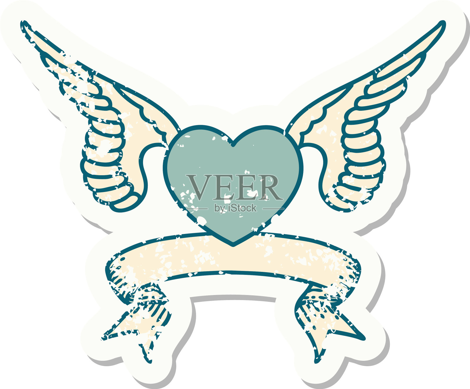 贴纸，旗帜，带翅膀的心设计元素图片