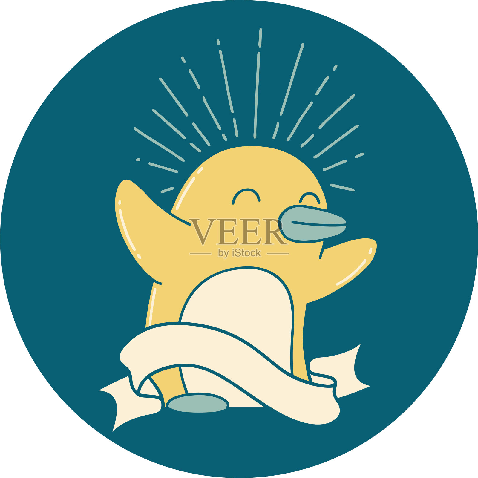 图标纹身风格的快乐企鹅插画图片素材