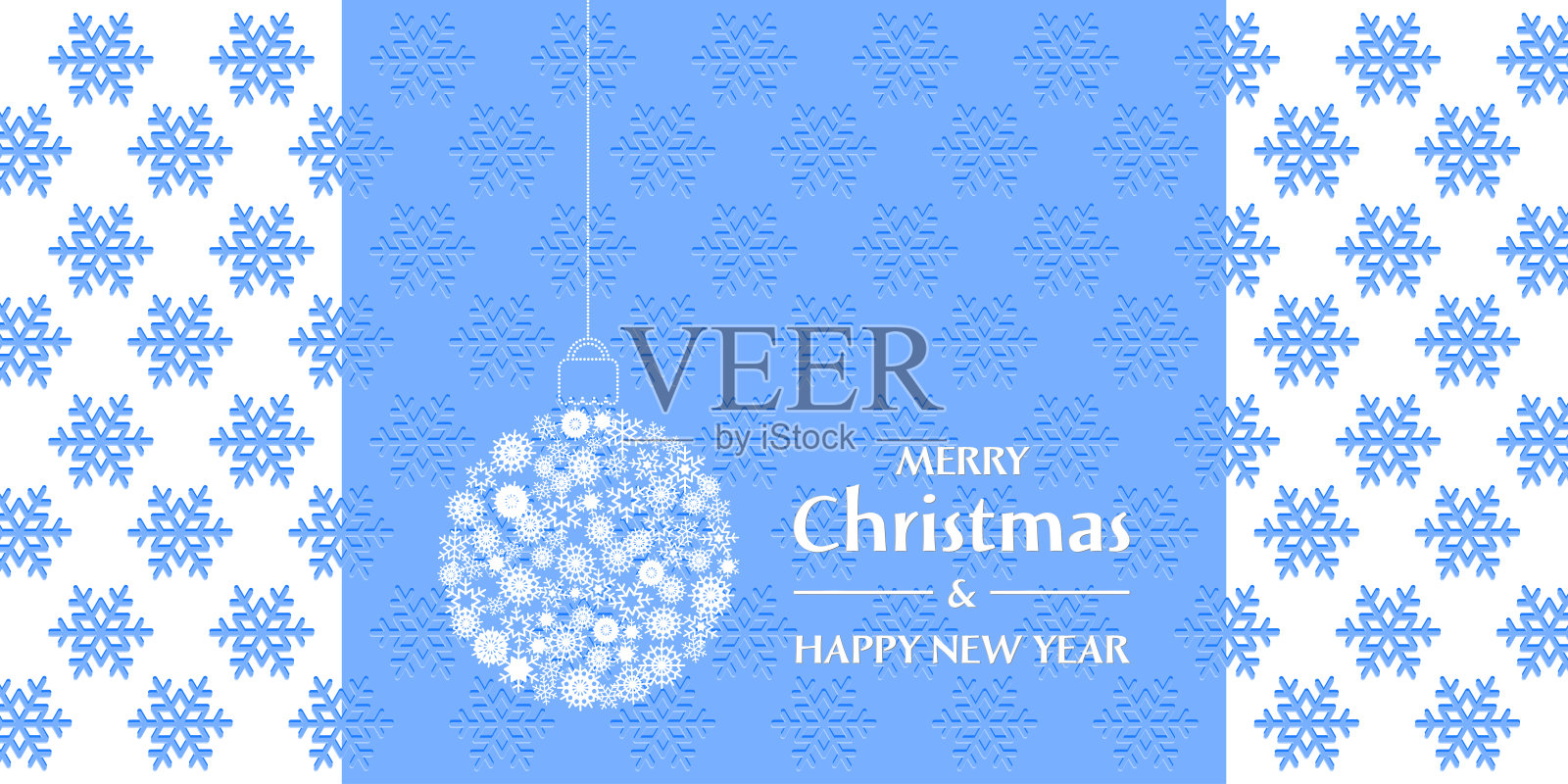 圣诞卡和新年贺卡。花边圣诞球上的浮雕背景与雪花插画图片素材