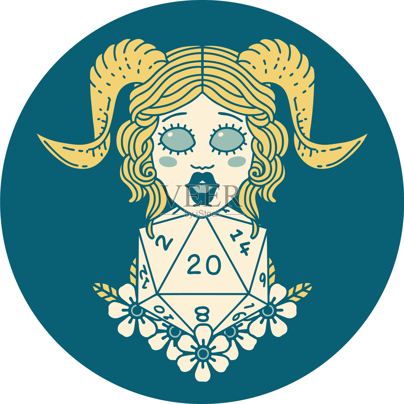 Tiefling与自然20骰子滚动图标插画图片素材