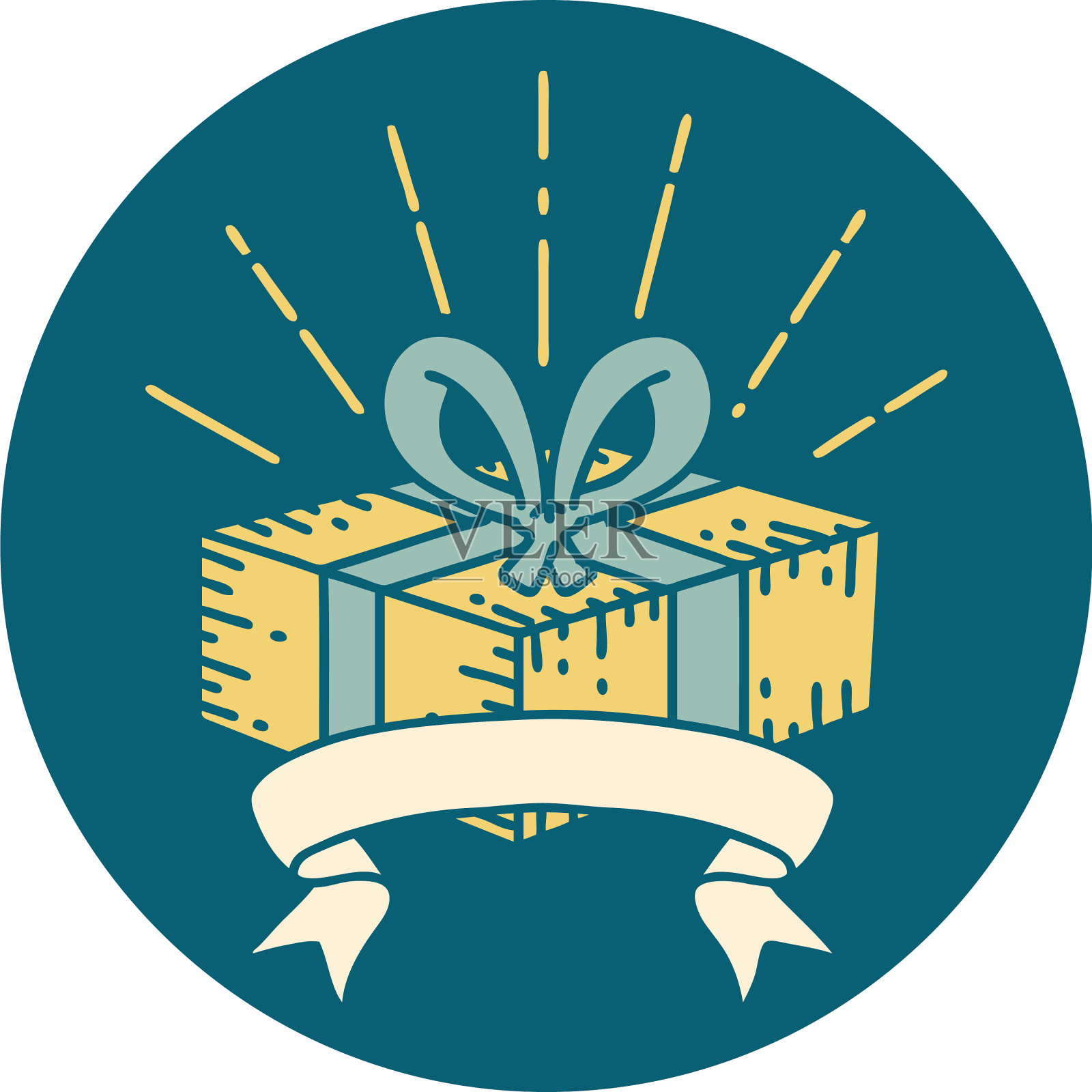 图标纹身风格的圣诞礼物插画图片素材