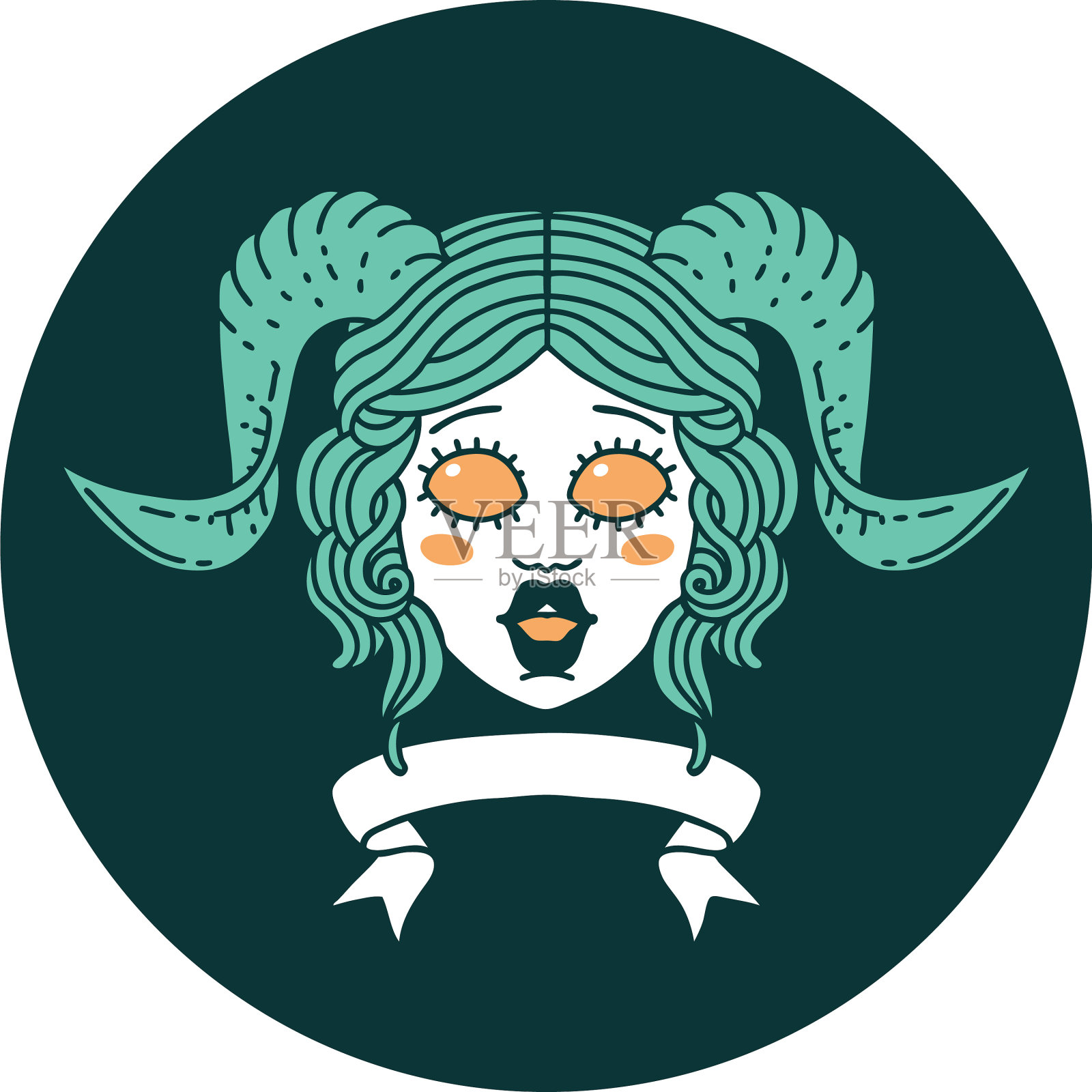 Tiefling人物脸与滚动横幅图标插画图片素材