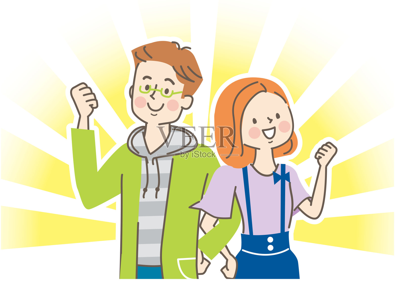 一个好朋友年轻的男人和女人谁做勇气摆臂插画图片素材