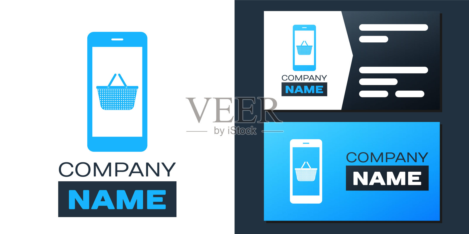 白色背景上孤立的手机和购物篮图标。网上购买标志。超市篮子符号。标志设计模板元素。向量插画图片素材