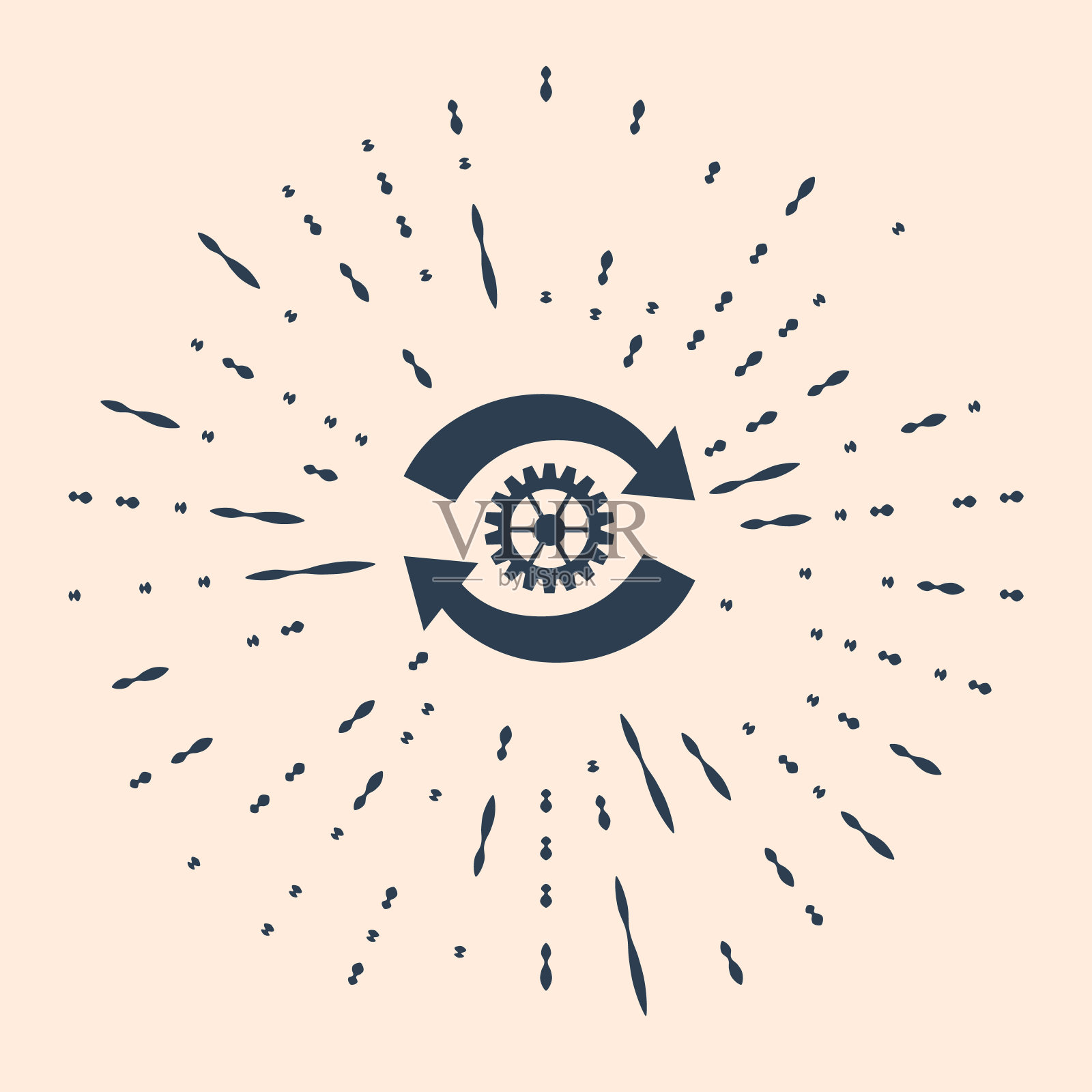 黑色齿轮和箭头作为工作流概念图标孤立在米色插画图片素材