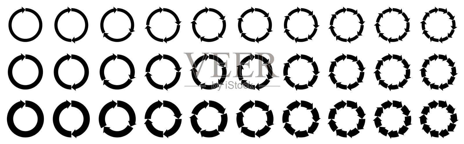 箭头、象形图、刷新、重新加载、旋转、循环符号集合。简单的黑色图标上的白色背景。简约简约的简约风格。矢量插图网页设计元素。图标素材