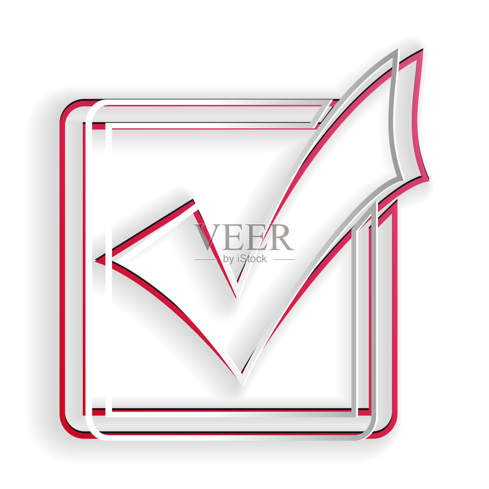 在孤立于白色背景上的方框行图标中选中标记。蜱虫的象征。检查列表按钮标志。纸艺术风格。向量插画图片素材