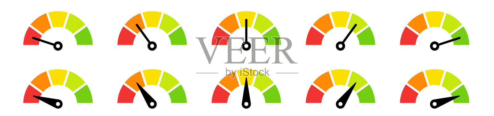 从红到绿的比例与箭头在平面风格，信息图表元素。速度快的迹象。矢量插图。插画图片素材