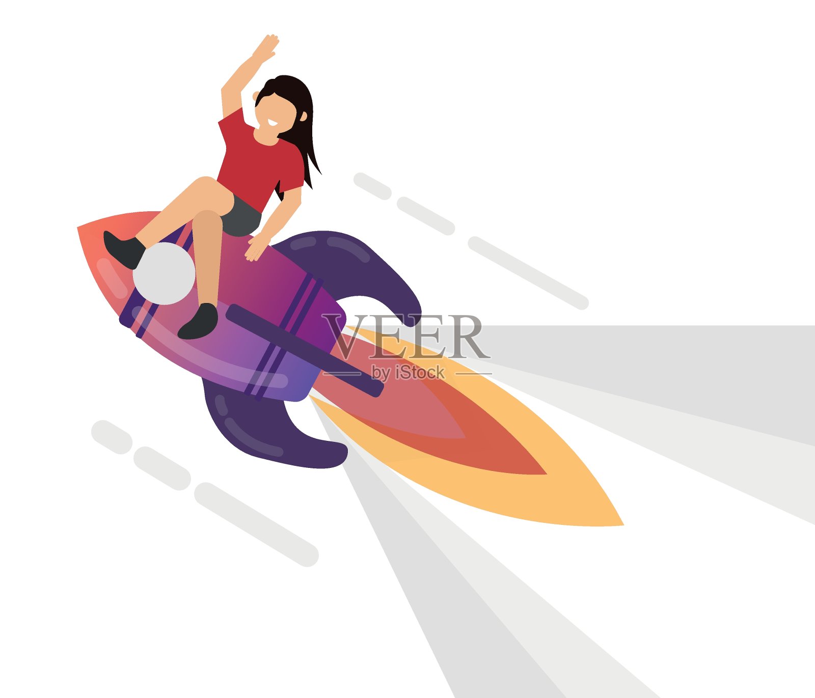 像火箭一样冉冉升起的女商人插画图片素材