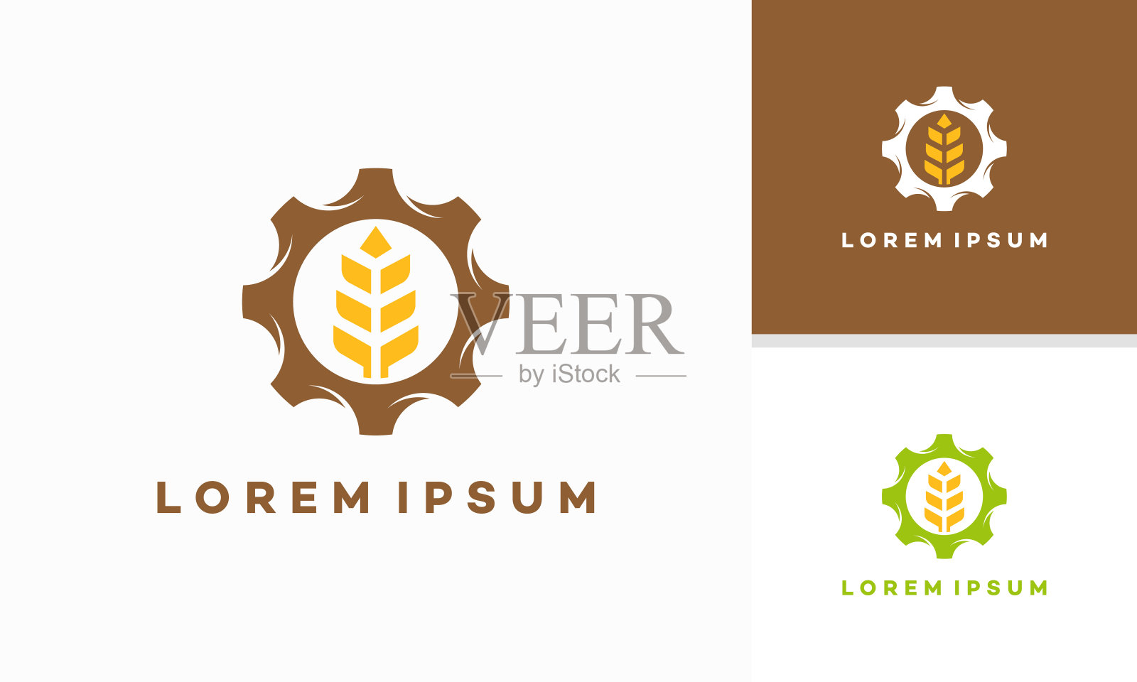 小麦谷物和齿轮标志设计概念矢量，小麦行业标志图标符号插画图片素材