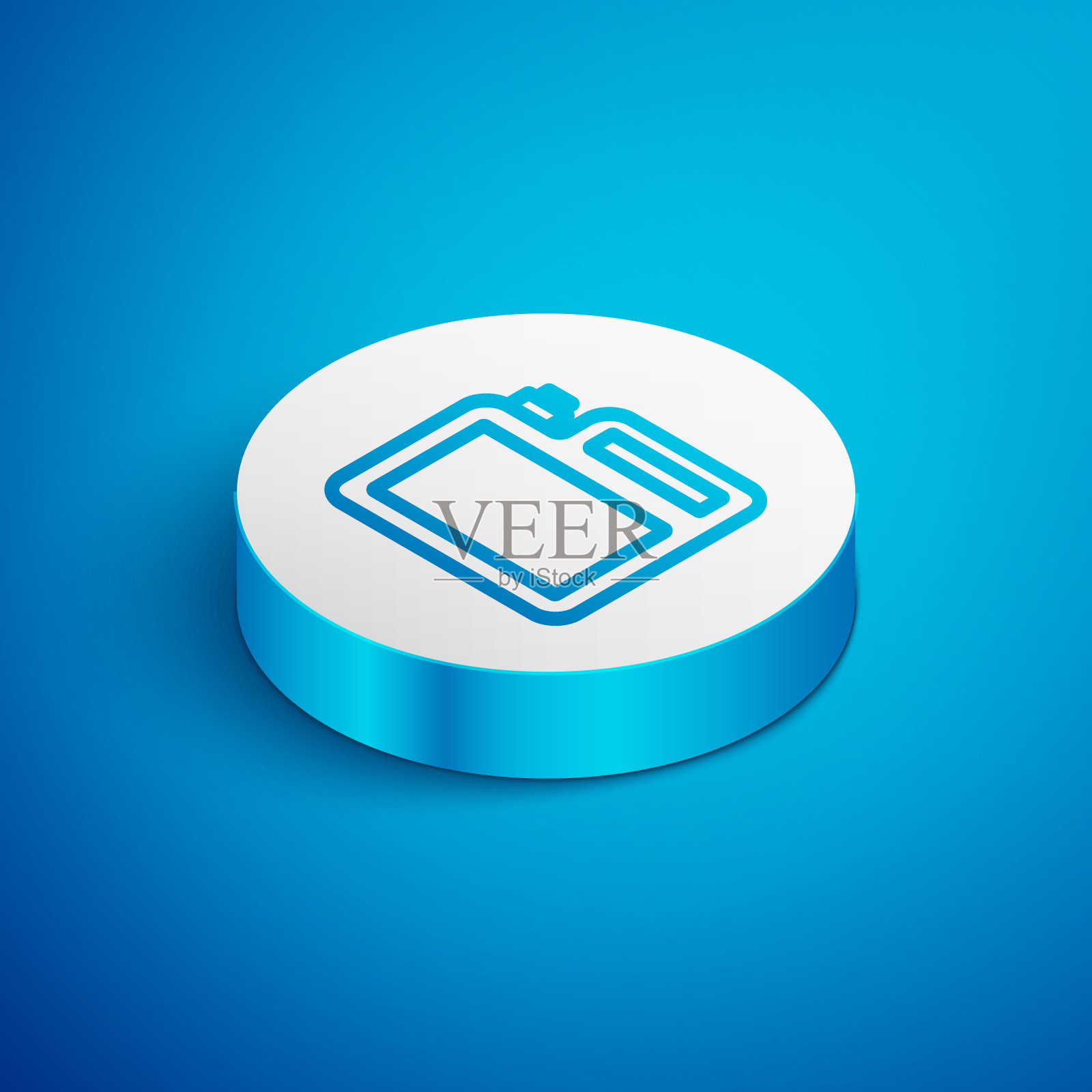 电机机油图标筒在蓝色背景上隔离。油价每加仑。换油服务和维修。机油的迹象。白色的圆按钮。向量图标素材