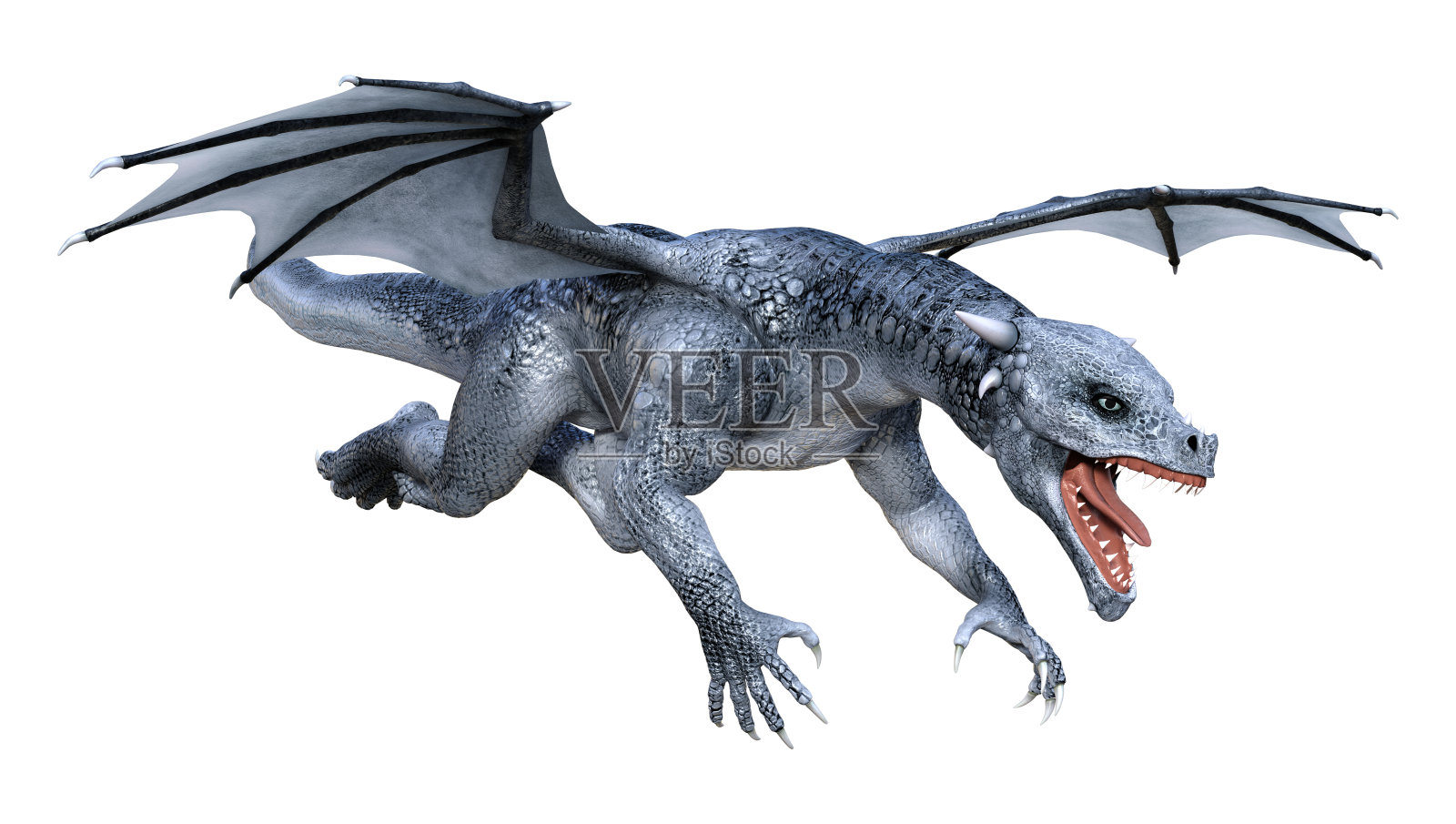 3D插图幻想龙在白色照片摄影图片