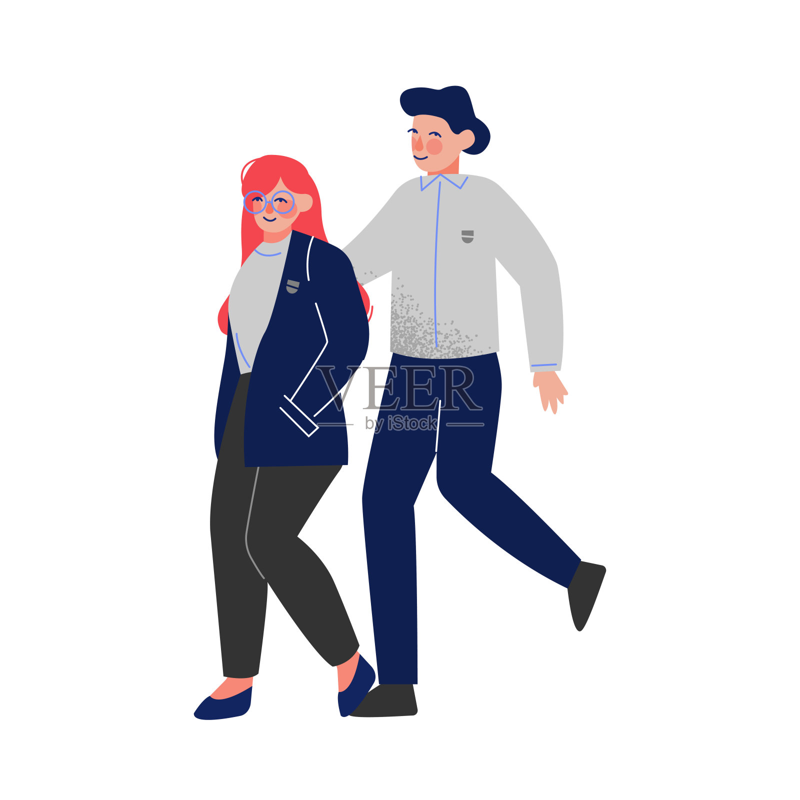 学生一起摆姿势，少年男孩和女孩字符矢量插图插画图片素材