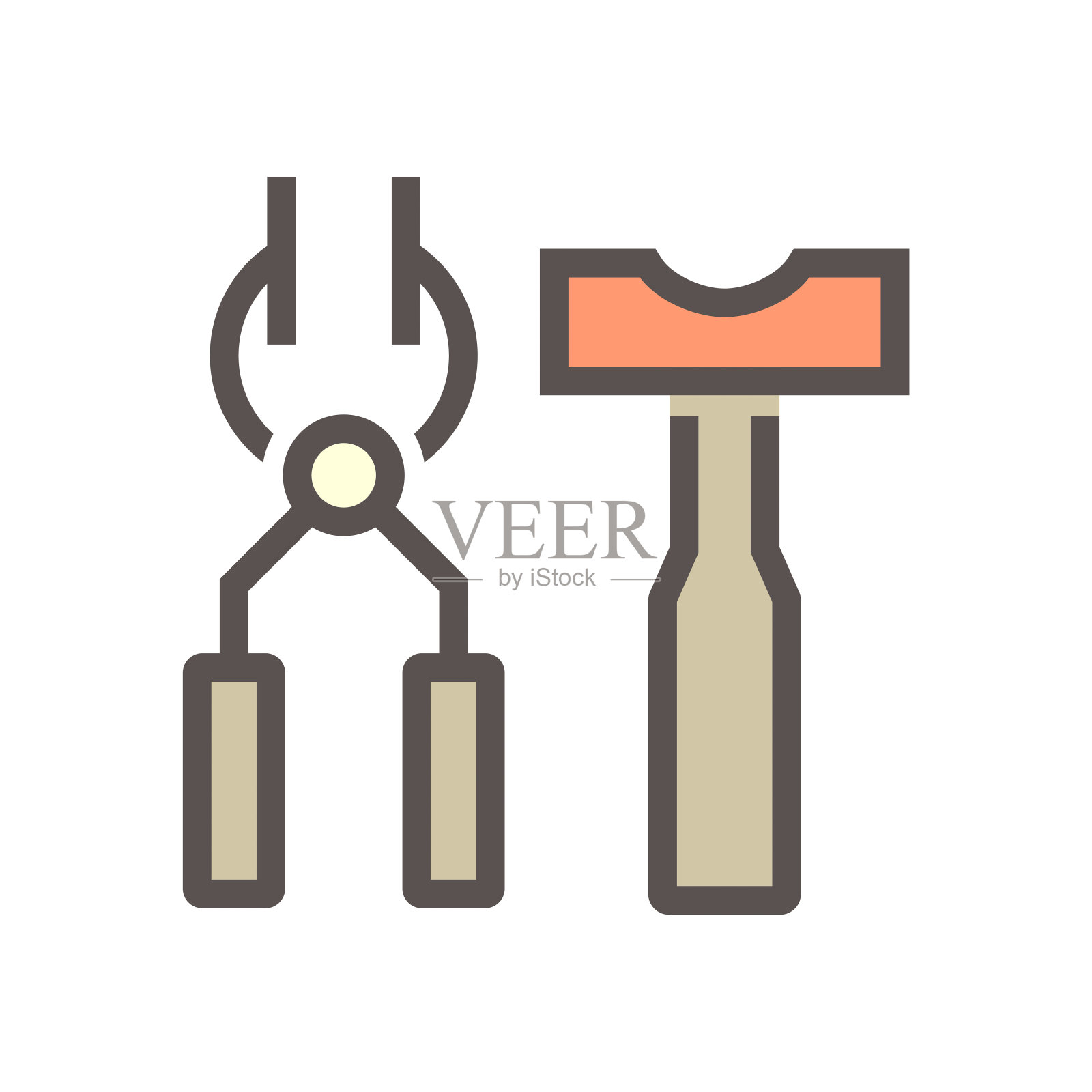 铁匠的铁棍和铁锤图标。插画图片素材