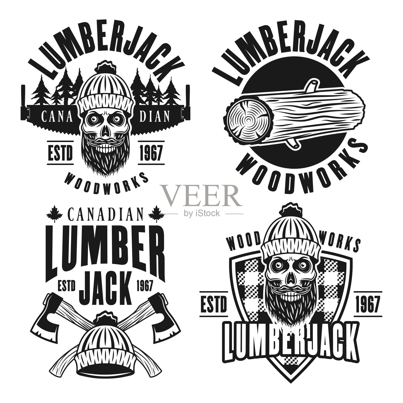 伐木工向量黑色的标志，徽章或标志在复古风格孤立的白色背景插画图片素材