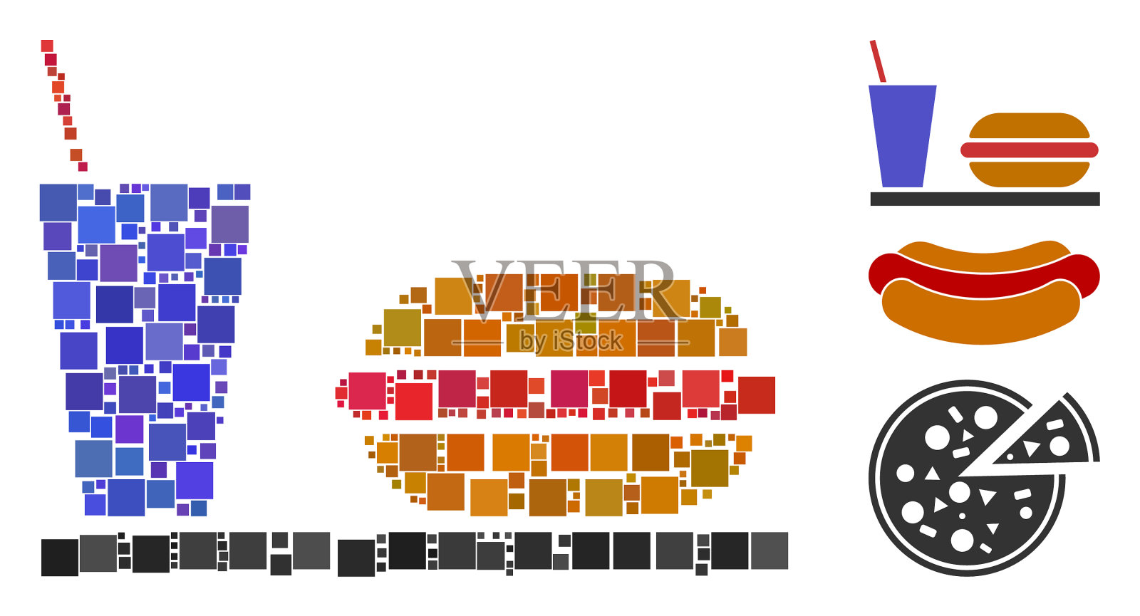 方形快餐图标马赛克插画图片素材