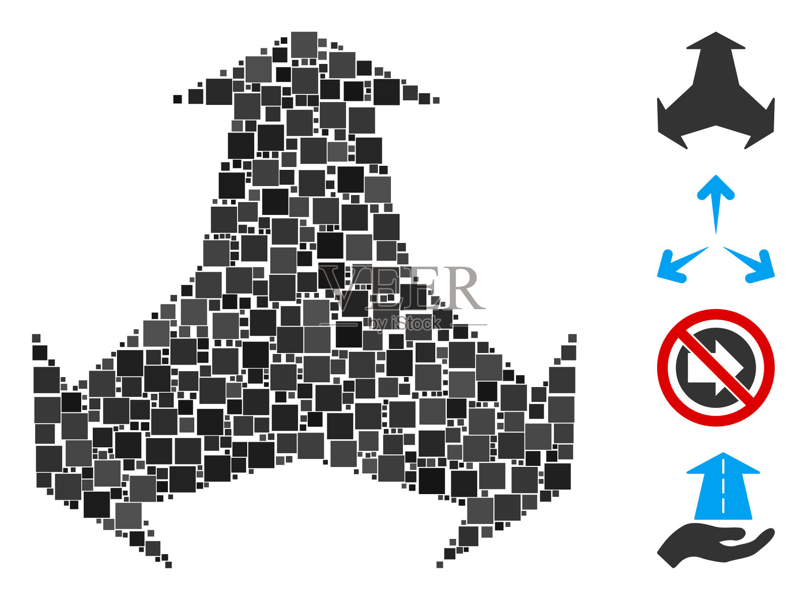 正方形三个方向图标马赛克插画图片素材