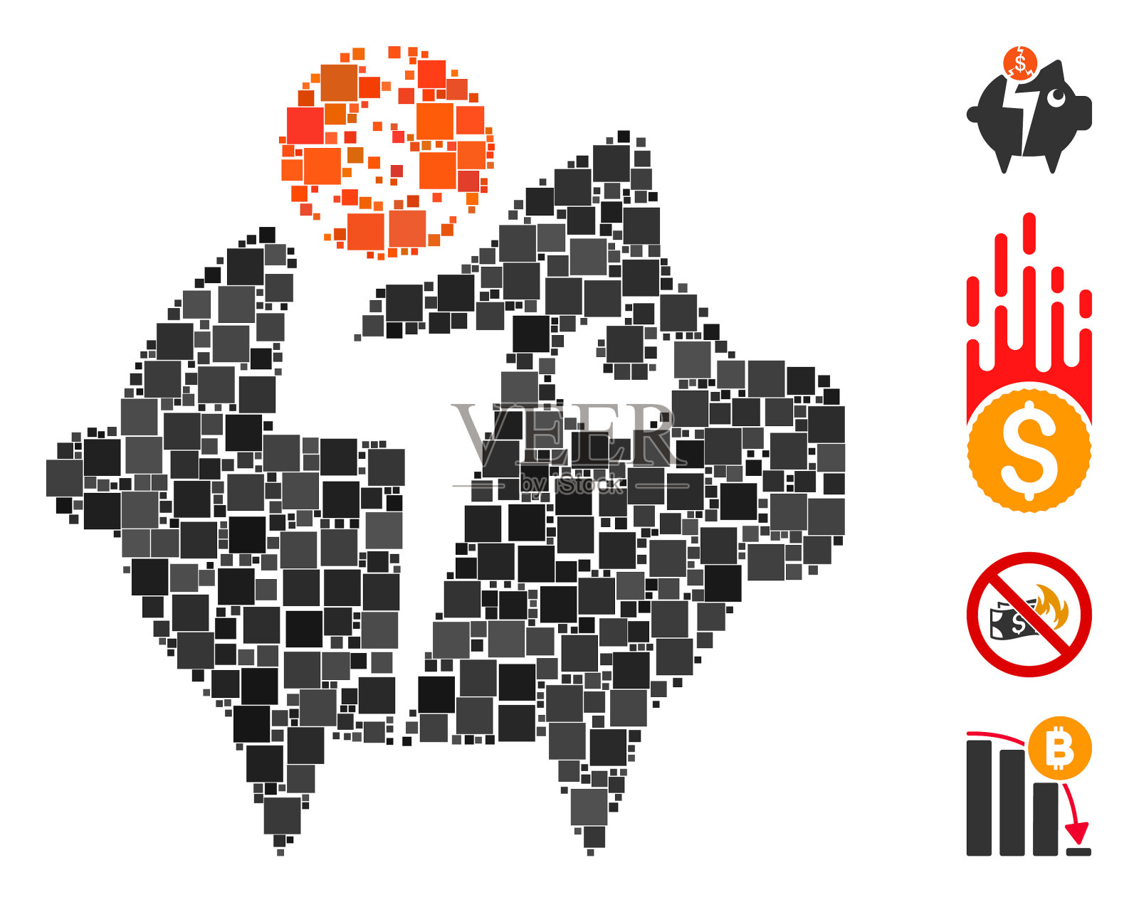 方形小猪破产图标拼贴插画图片素材