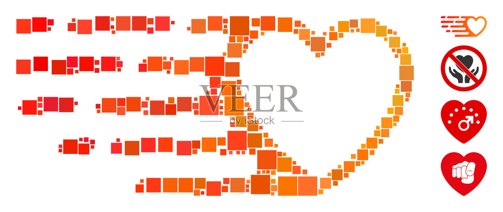 方形快速爱心图标马赛克插画图片素材