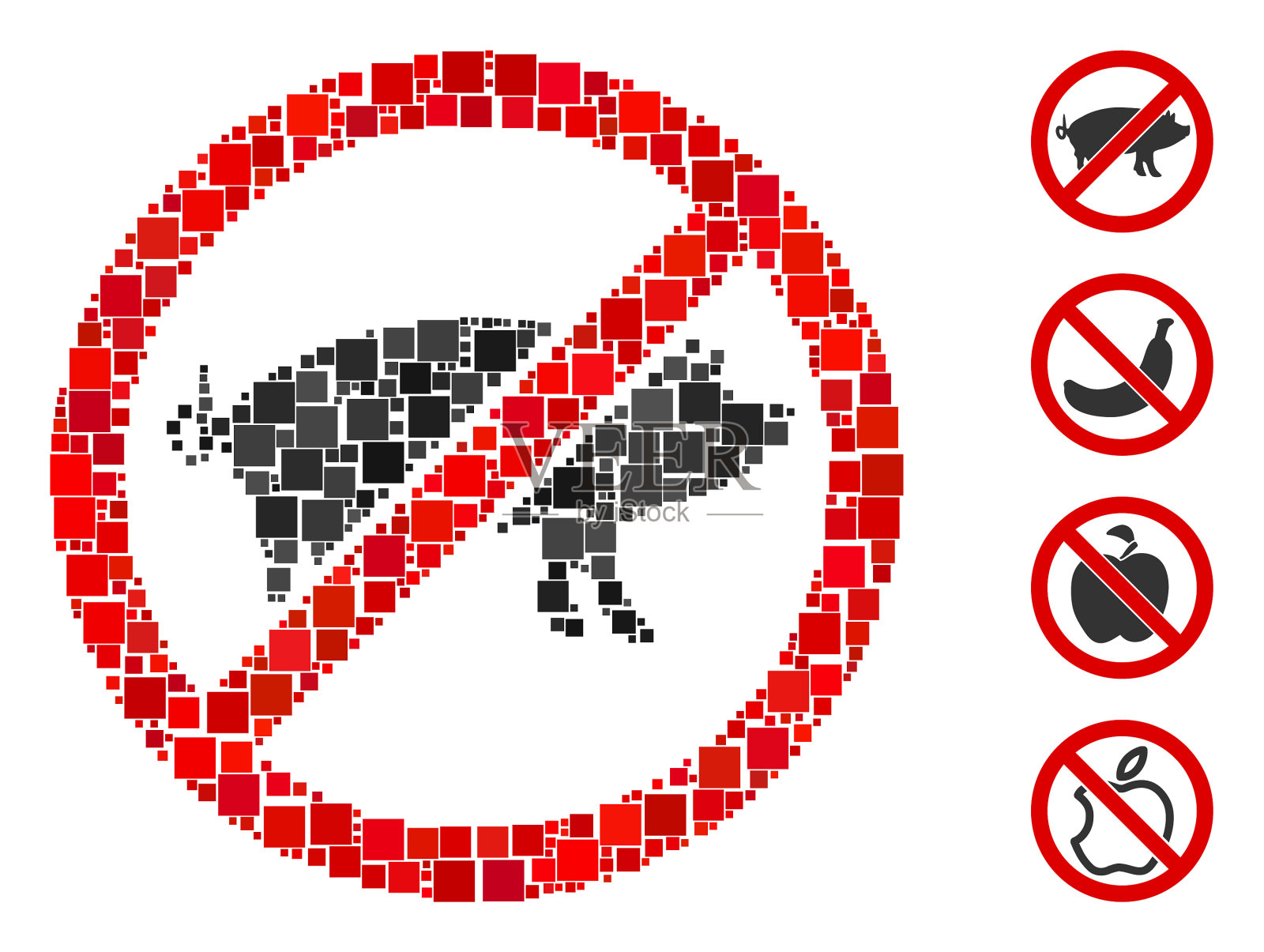 方形停止猪图标马赛克插画图片素材