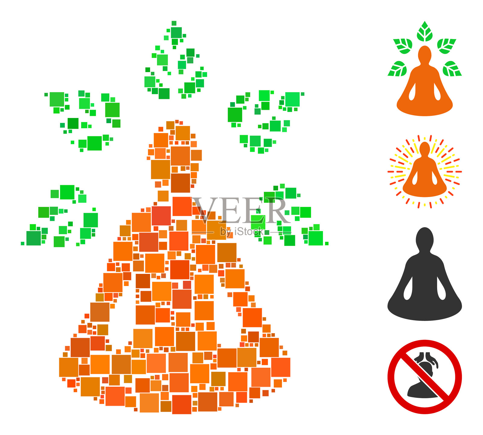 广场ioga健康图标马赛克插画图片素材