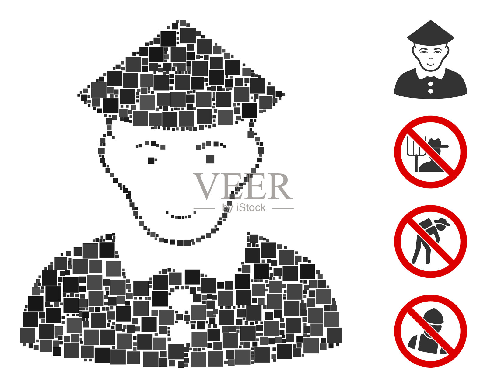 广场中国农民图标拼贴插画图片素材