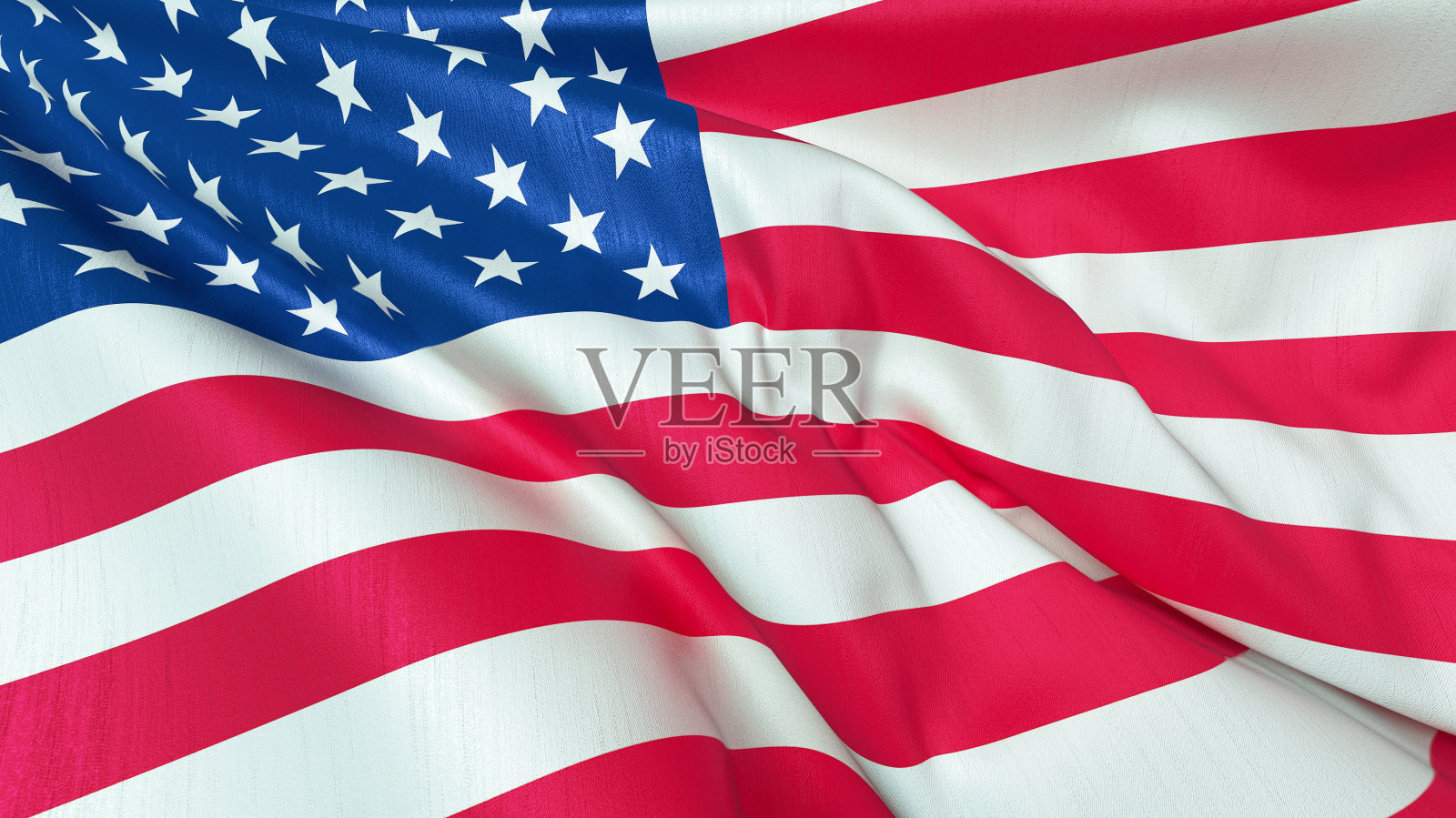 飘扬的美国国旗闪闪发光，金属质感。3 d演示。照片摄影图片