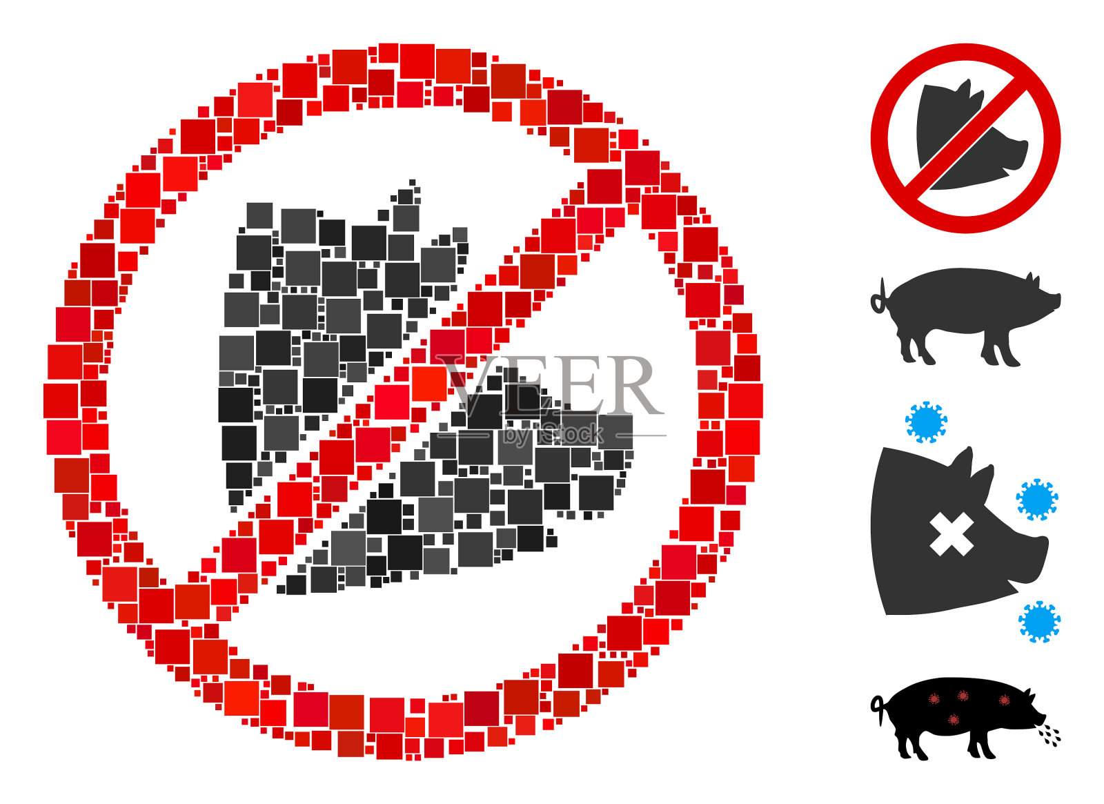 正方形没有猪的图标拼贴插画图片素材