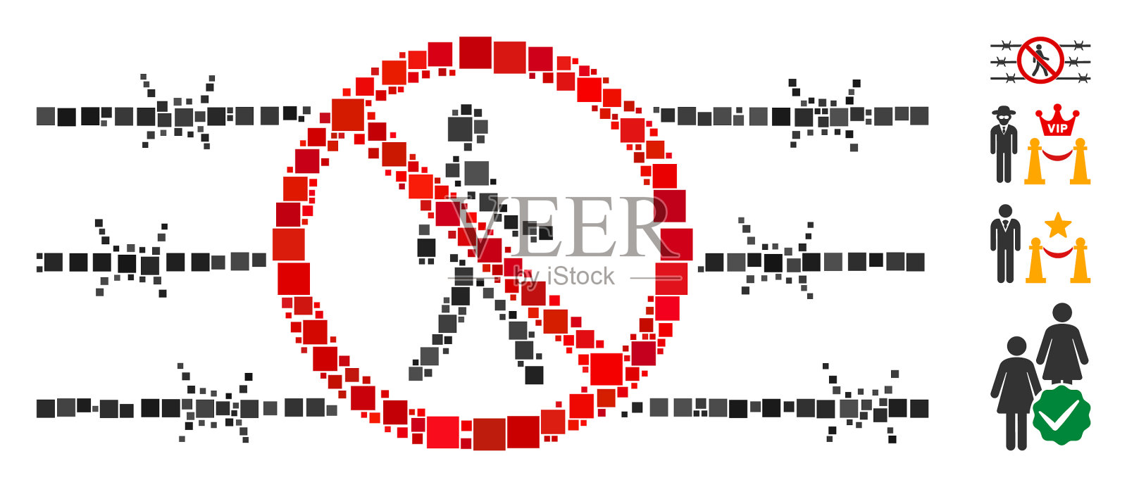 广场没有侵入栅栏图标拼贴插画图片素材