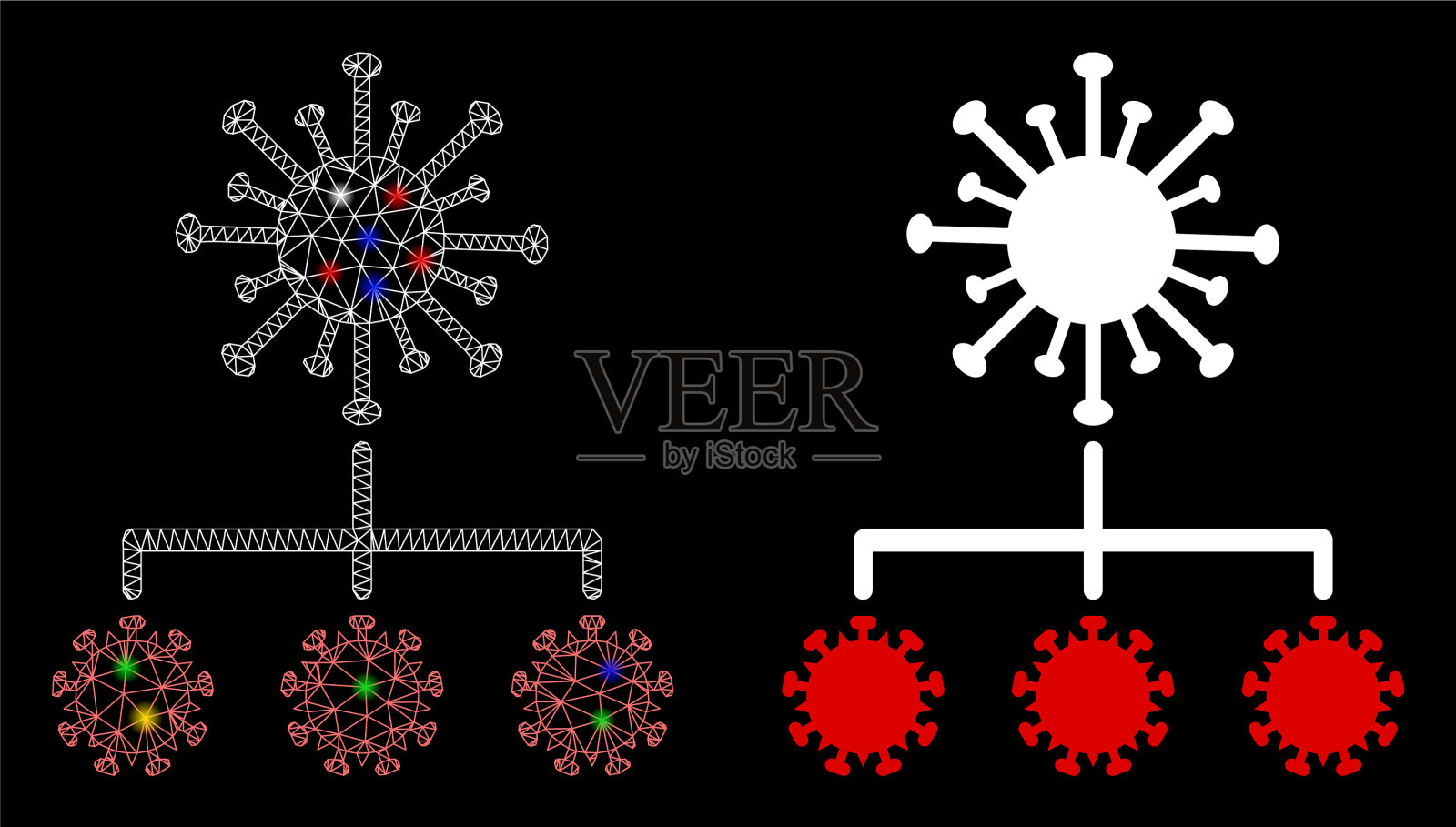 带有彩色闪光的明亮网格2d病毒复制插画图片素材