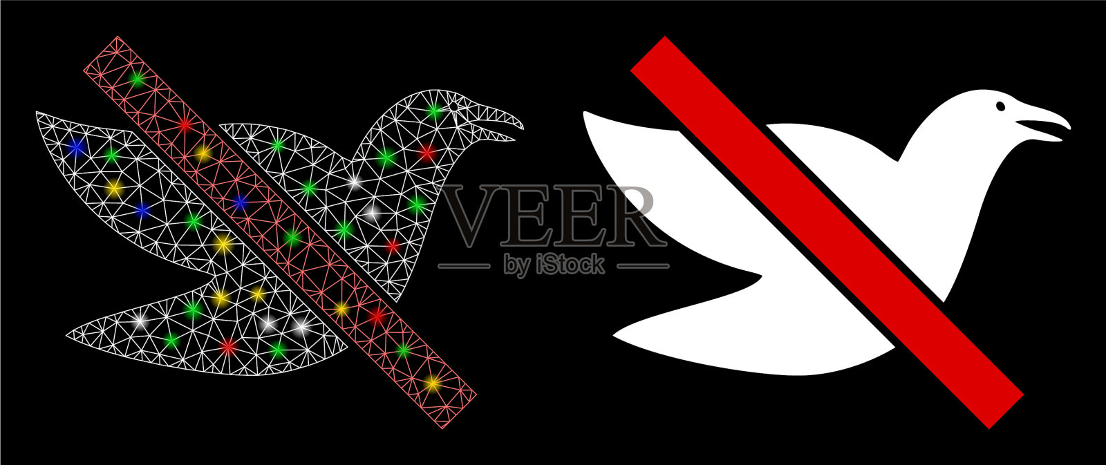 五颜六色的网丝架阻止鸟与颜色插画图片素材