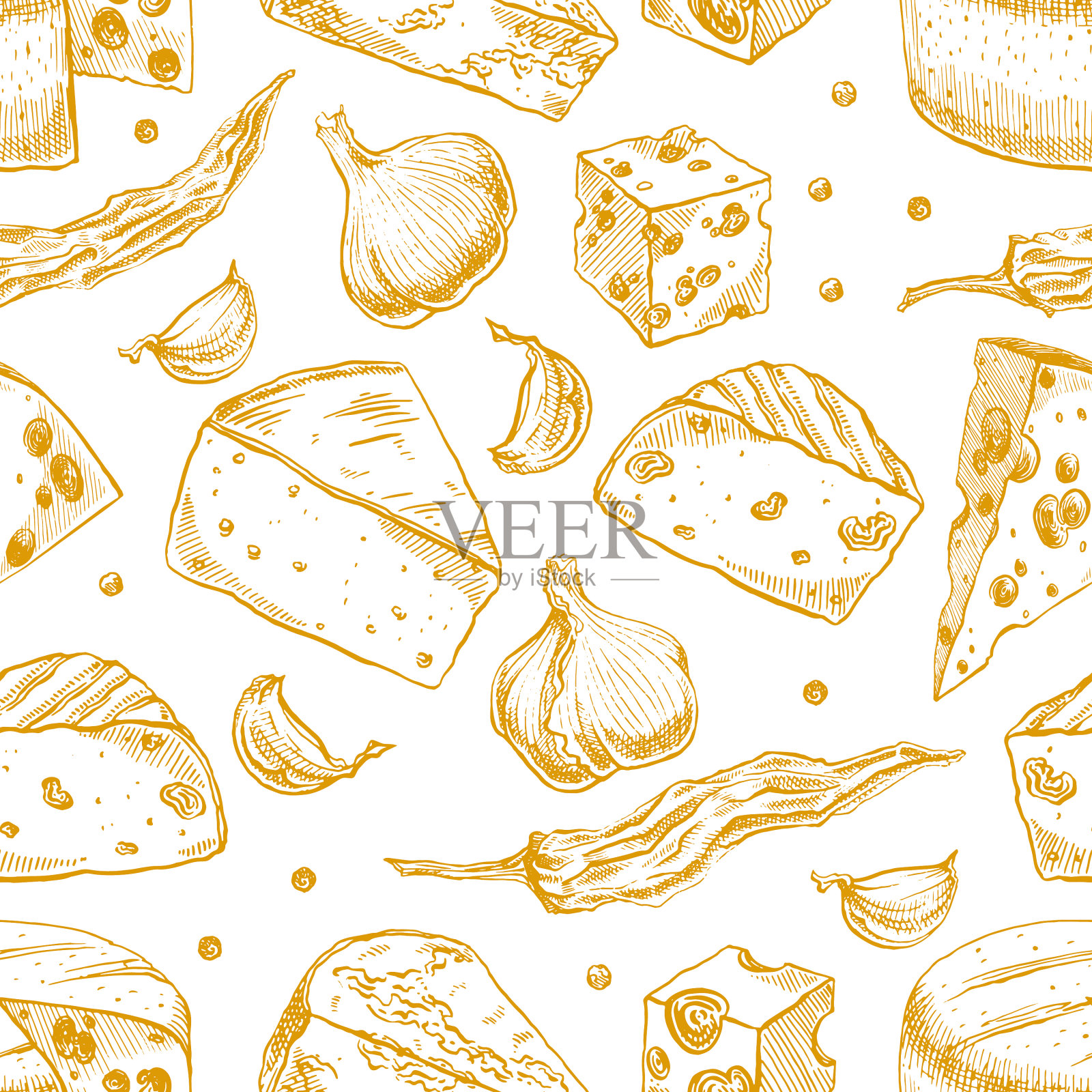 背景为黄色奶酪和香料插画图片素材